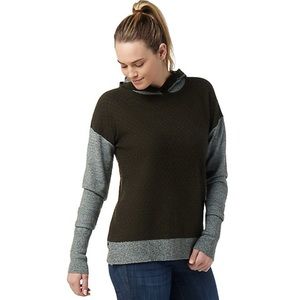 Merino Blend Smart Wool Textured Hooded Pullover Sweater Grey Black Size Small